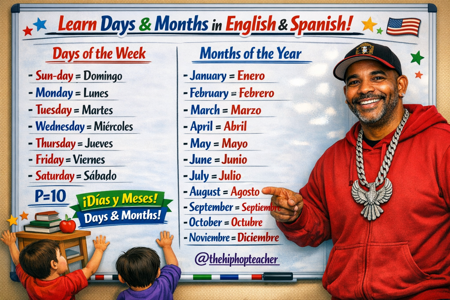 “Learn English FAST! Days & Months in English + Spanish with Mr. O the Hip Hop Teacher 🇺🇸🇲🇽🔥”