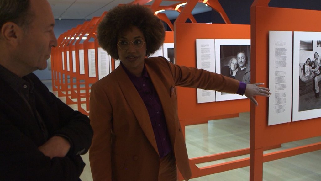 woman shows art
